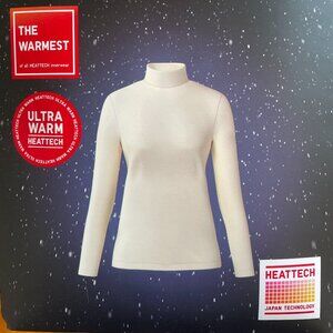 NEW Uniqlo HeatTech Ultra Warm High Neck Long Sleeve T-Shirt SMALL OFF-WHITE